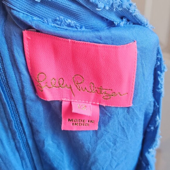 Lilly Pulitzer Dress Size 12 Arleah Blue Thistle Polka Dots Pom Pom Preppy Chic - Picture 10 of 12